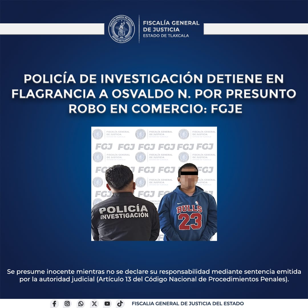 Policía de Investigación detiene en flagrancia a Osvaldo N. por presunto robo en comercio: FGJE
